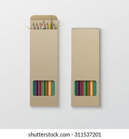 Vector Box of Colored Pencils Isolated on Background