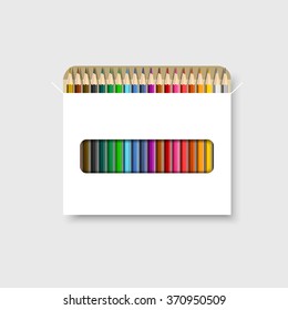 Vector Box of Colored Pencils Isolated on Background