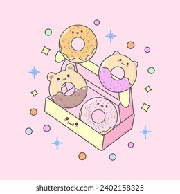 Vector Box of Cute Doughnut with cute facial expressions and pastel colour