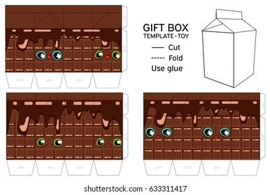 Vector box cute template. For biscuits, fruit, chocolate and sweets. Kawaii design. Boxes peas with eyes, expressions of emotions.