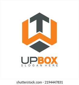 Vector box design logo with letter W concept and up arrow.