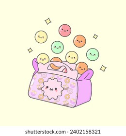 Vector Box of dessert balls with cute facial expressions and pastel colour