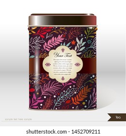 Vector box with flowers, leaves , plants and place for your text. Design product package. Tea, coffee, dry products