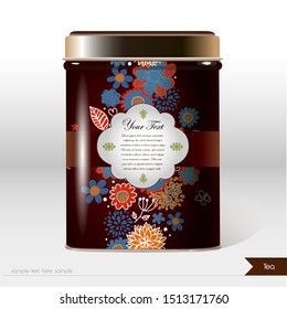 Vector box with flowers, leaves , plants and place for your text. Design product package. Tea, coffee, dry products