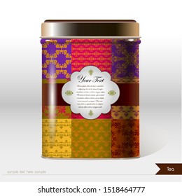 Vector box with flowers, leaves , plants and place for your text. Design product package. Tea, coffee, dry products