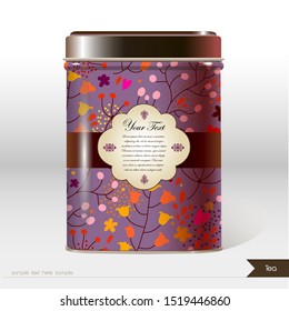 Vector box with flowers, leaves , plants and place for your text. Design product package. Tea, coffee, dry products