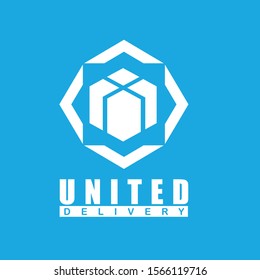 Vector box inside arrow shaped frame symbol or icon. Unique delivery logotype design template for forwarding company logo
