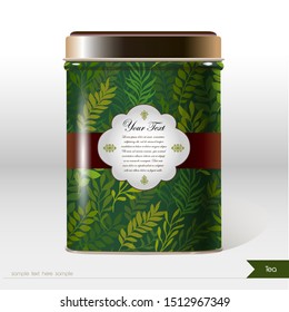 Vector box with leaves , branch , plants and place for your text. Design product package. Tea, coffee, dry products