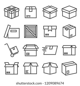 Vector box and parcel icons set for business on white background