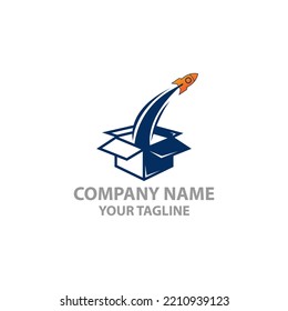 Vector box and rocket logo combination. Package and airplane symbol or icon.EPS 10