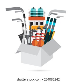 vector box shadow Industrial building factory flat illustrations