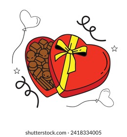 vector box shaped heart with chocolates