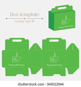 Plantilla de caja del vector. Feliz cumpleaños verde. Formato de pasos10.