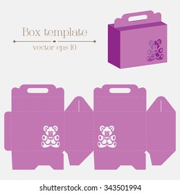 Vector box template. Violet bear. Format eps10.