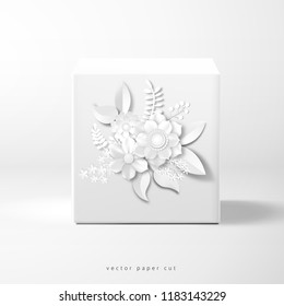 Vector box with white paper flowers