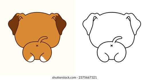 Vector Boxer Dog Multicolored and Black and White. Beautiful Clip Art Doggy. Cartoon Vector Illustration of Kawaii Pet for Stickers, Prints for Clothes, Baby Shower. 