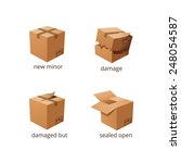 Vector boxes in different States. Damaged and whole boxes