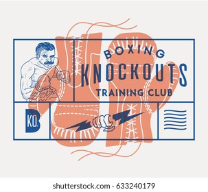 Vector boxing concept of gloves and knockdowns