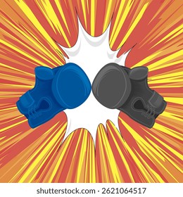 Vector boxing gloves on burst red yellow background. Symbol of boxing day.