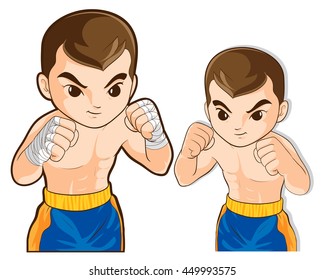 vector of boxing men guard for fighting actions practice.Muay Thai action boy.