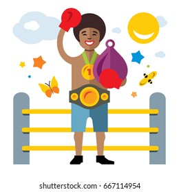 Vector Boxing success. Flat style colorful Cartoon illustration.