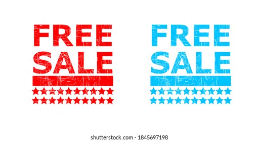 vector box-shaped stamp that says free sales in blue and red, perfect for your product label, your product promotion and more.