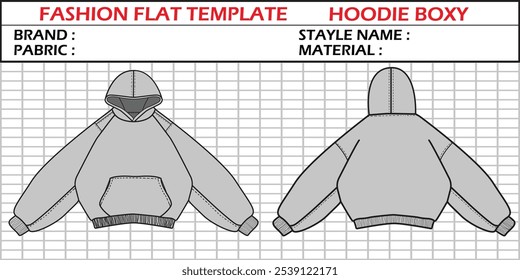 Vector Boxy Hoodie Fashion Technical Flat Sketch