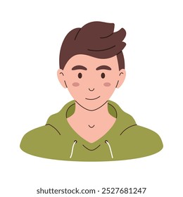 Vector boy avatar. Man character with in sweatshirt in flat design. Smiling boy.