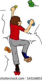 vector - Boy bouldering - rock climbing indoors