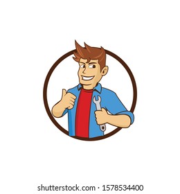 vector of Boy cartoon character holding a wrench design eps format