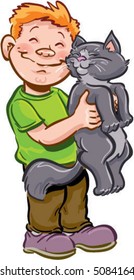 vector Boy with Cat illustration