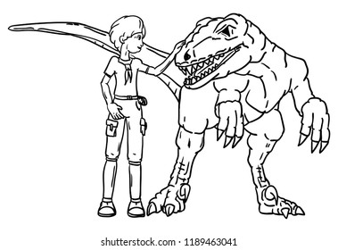 vector -  boy with  dinosaur - isolated on background
