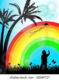 Vector of Boy Flying a Kite
