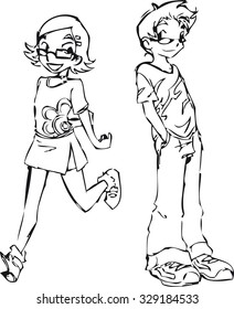 vector boy and girl with glasses