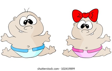 Vector boy and girl on a white background