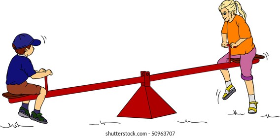 vector - Boy and girl  playing together on a swing
