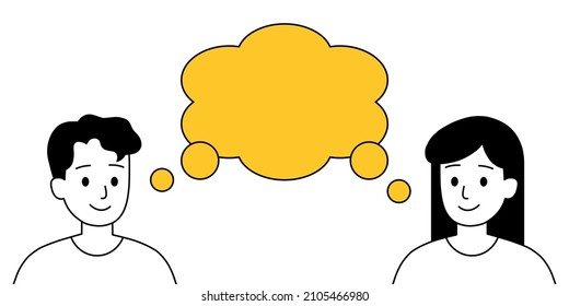 Vector of a boy and a girl are thinking, flat illustration style on white background, monochrome color