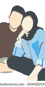 vector of a boy and a girl wearing a hijab dating