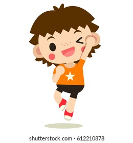 Vector Boy Happy Jumping, Yeah! isolated on White Background.