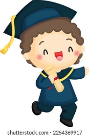 a vector of a boy holding his diploma