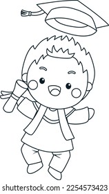 un vector de un niño con su diploma en color blanco y negro