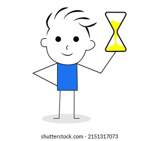 Vector Of Boy Holding An Hourglass In His Hand. Happy Boy Illustration, Time Concept, Correct Time, Time Passing Fast, Past Present And Future. Tell Time With Hourglass.eps
Vector Of Boy Holding