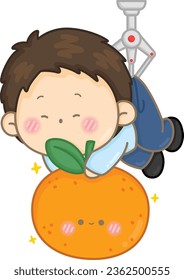 a vector of a boy and an orange