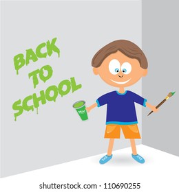 vector boy painting on wall. back to school concept background