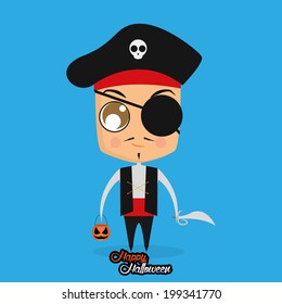 Vector Boy With Pirate Halloween Costume Isolated