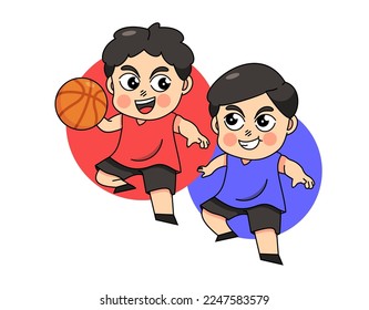 vector boy playing basketball, simple vector illustration design