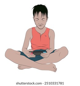 Vector boy playing on a portable video game console.