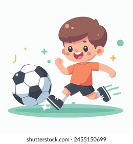 Vector a boy playing soccer with a soccer ball and a boy in an orange shirt