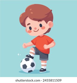 Vector a un niño jugando al fútbol con una pelota de fútbol 