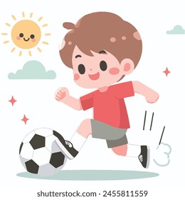 Vector a boy playing soccer with a soccer ball 